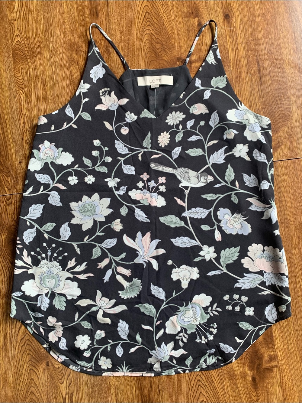 NWT LOFT Grey Floral V-Neck Camisole with Pastel Blooms XS
